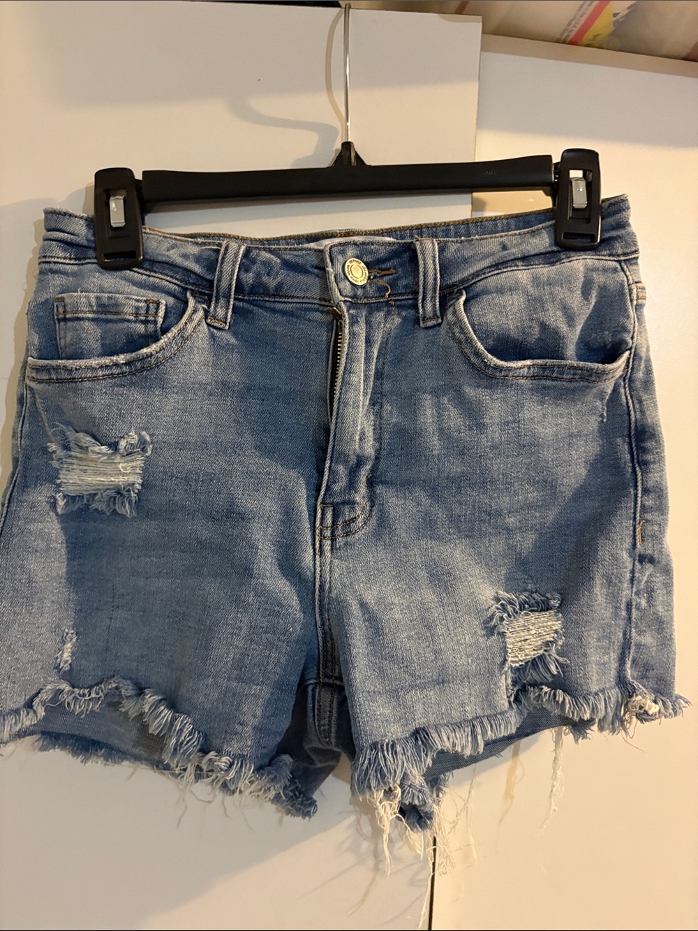 Frayed Light Blue Distressed Denim Shorts for Women